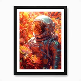 Astronaut In Flowers Art Print