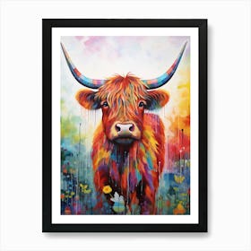 Paint Drip Patchwork Illustration Of Highland Cow Art Print