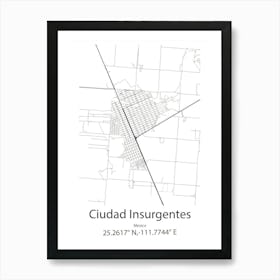 Ciudad Insurgentes,Mexico Minimalist Map Art Print