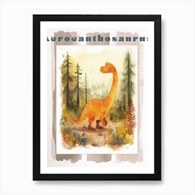 Cute Cartoon Acrocanthosaurus Dinosaur Watercolour 5 Poster Art Print