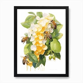 Beehive With Jasmine Watercolour Illustration 4 Art Print