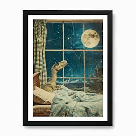 Dinosaur In Bed Retro Collage 2 Art Print