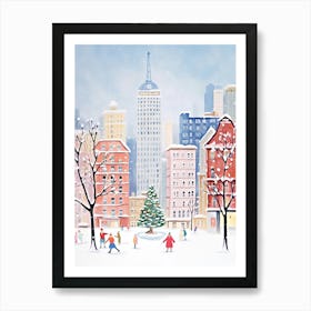 New York City Snow Travel Christmas Painting Art Print