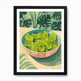 Green Gummy Bears Retro Food Illustration Inspired 1 Art Print