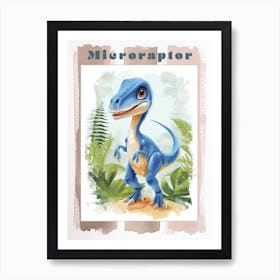 Cartoon Microraptor Dinosaur Watercolour 3 Poster Art Print