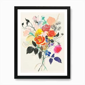 Rose 5 Collage Flower Bouquet Art Print