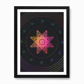 Neon Geometric Glyph in Pink and Yellow Circle Array on Black n.0022 Art Print