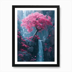 Pink Tree In A Waterfall Art Print