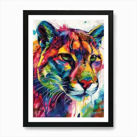 Cougar Colourful Watercolour 3 Art Print