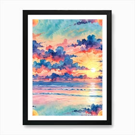 Watercolor Sunset Background Art Print