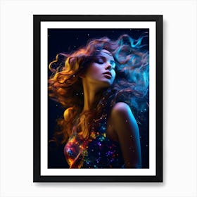 Beautiful Young Woman With Colorful Hair Art Print