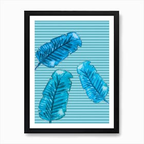 Blue Palm Stripes print Art Print
