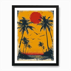 Sunset With Palm Trees 1 Art Print