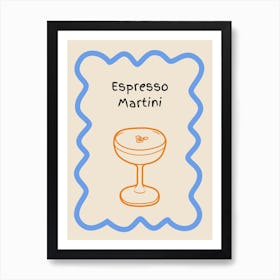 Espresso Martini Doodle Poster Blue & Orange Art Print