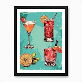 Fruity Cocktail Selection Blue Background Poster