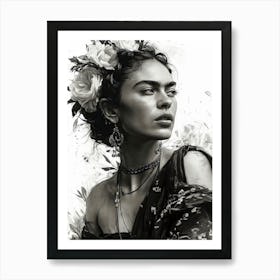 Mexican woman portrait black and white 1 Art Print
