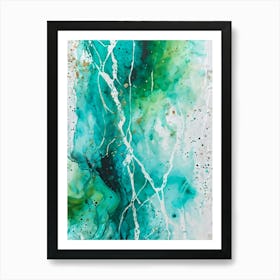 Acrylic Painting Of An Abstract Design Featuring Dirty Watercolor Splashes Blending Teal Green An (1) Art Print