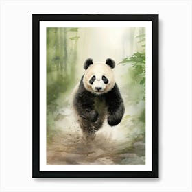 Panda Art Running Watercolour 2 Art Print