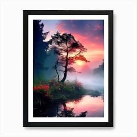 Sunset In The Forest Art Print