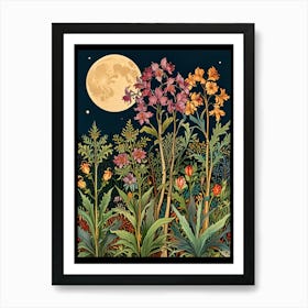 William Morris Style Moonlight In The Garden Art Print