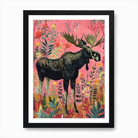 Floral Animal Painting Moose 1 Art Print