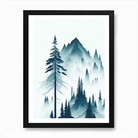 Mountain And Forest In Minimalist Watercolor Vertical Composition 311 Art Print