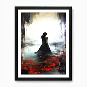 Rose Petal Thoughts - Girl By The Water Art Print
