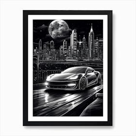 Tesla Model S City Line Drawing 4 Art Print