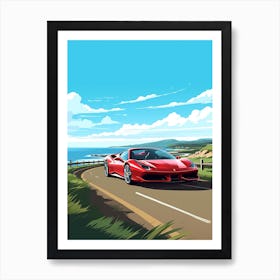 A Ferrari 458 Italia In Causeway Coastal Route Illustration 3 Art Print