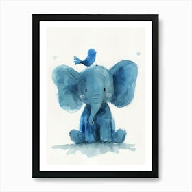 Small Joyful Elephant With A Bird On Its Head 16 Art Print