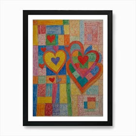 Hearts And Squares Art Print