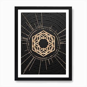 Geometric Glyph Symbol in Gold with Radial Array Lines on Dark Gray n.0169 Art Print