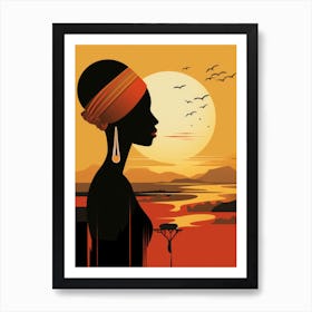 African Woman Silhouette At Sunset Art Print