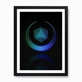 Neon Blue and Green Geometric Glyph Abstract on Black n.0079 Art Print