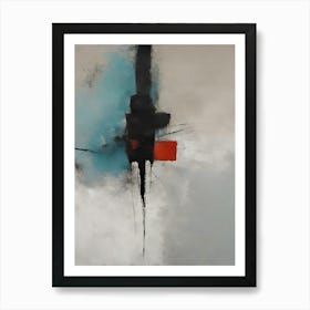 Abstract Japanese Ink Painting blue, black and red artwork Wabi-sabi Japandi Scandi Decor Art Print