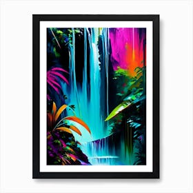 Waterfalls In A Jungle Waterscape Bright Abstract 2 Art Print