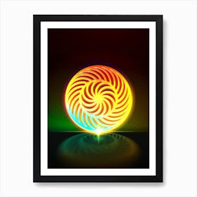 Neon Geometric Glyph Abstract in Watermelon Green and Red on Black n.0417 Art Print