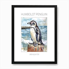 Humboldt Penguin Breakwater Watercolour Painting 1 Poster Art Print