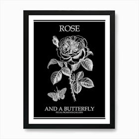 Butterfly Rose Line Drawing 2 Poster Inverted Art Print