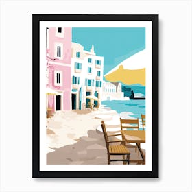 Mykonos, Greece, Flat Pastels Tones Illustration 3 Art Print