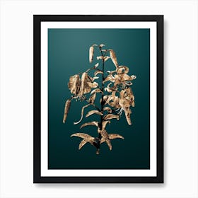 Gold Botanical Tiger Lily on Dark Teal n.3377 Art Print