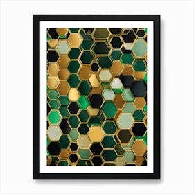 Abstract Green Hexagons Art Print