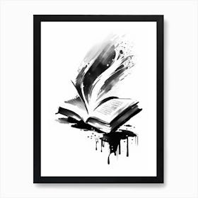 Open Book Symbol 1 Black And White Painting Art Print