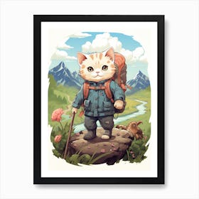 Kawaii Cat Drawings Hiking 5 Art Print