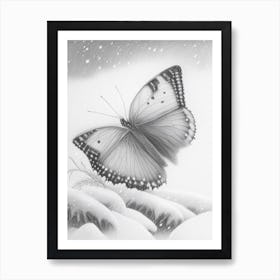 Butterfly In Snow Greyscale Sketch 1 Art Print