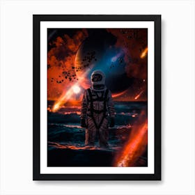 Lost Astronaut Asteroids In Ocean Art Print