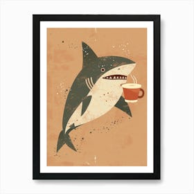 Shark Drinking Coffee Muted Pastels 2 Art Print