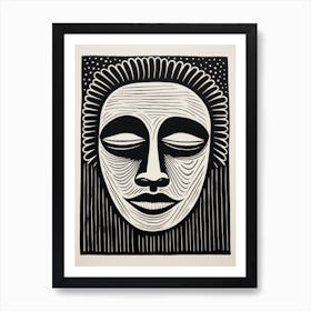 Wavy Lines Linocut Inspired Portrait 5 Art Print