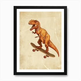 Vintage Plateosaurus Dinosaur On A Skateboard 2 Art Print