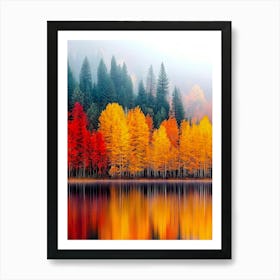 Autumn Trees By Lake Art Print